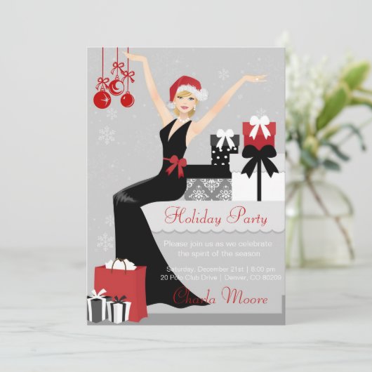 Elegante Weihnachtseinladungs-Party-Geschenke Einladung (Stehend Vorderseite)