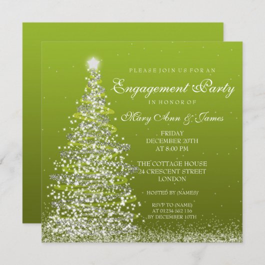 Elegante WeihnachtsEngagement Partei Grün Einladung (Vorne/Hinten)