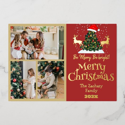 Elegante Weihnachtsfamilienfoto Collage Folien Feiertagskarte (Vorderseite)