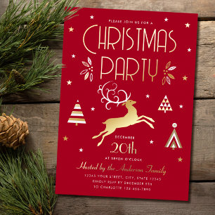 Elegante Weihnachtsfeier Deep Red Foil-Einladung Folien Feiertagskarte