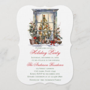 Elegante Weihnachtsfeier-Einladung Fenster Einladung