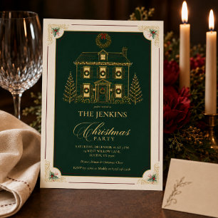 Elegante Weihnachtsfeier-Einladung   Vintage Grün Feiertagskarte