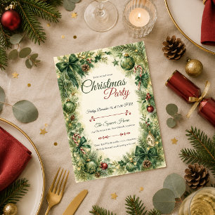 Elegante Weihnachtsfeier im Immergrün-Stil Einladung
