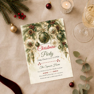 Elegante Weihnachtsfeier im Immergrün-Stil Einladung