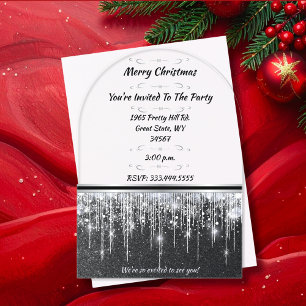 Elegante Weihnachtsfeier in Schwarz mit silbernen  Acryleinladungen