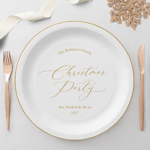 Elegante Weihnachtsfeier mit goldener Schrift Pappteller