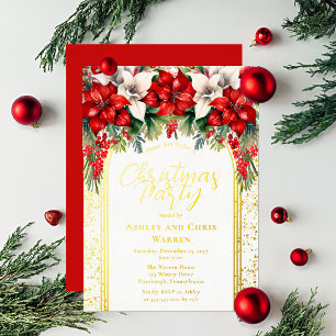 Elegante Weihnachtsfeier mit Poinsettien Folieneinladung