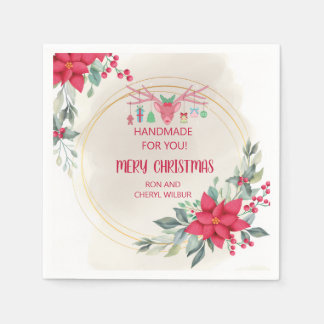 Elegante Weihnachtsfeier mit Rentier-Blumen-Motiv Serviette