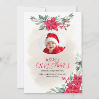 Elegante Weihnachtsfeier mit Rentier und Blumen Feiertagskarte