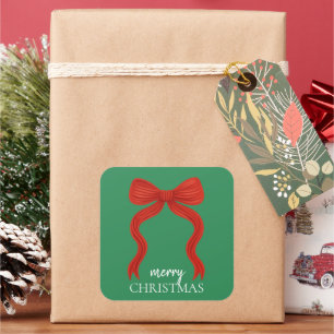 Elegante Weihnachtsfeier mit roter Schleife -  Quadratischer Aufkleber