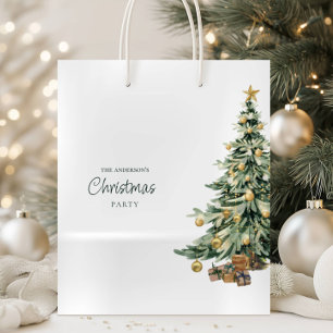 Elegante Weihnachtsfeier mit Wasserfarbenbaum Mittlere Geschenktüte