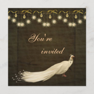 Elegante Weihnachtsfeier mit weißem Pfau Einladung