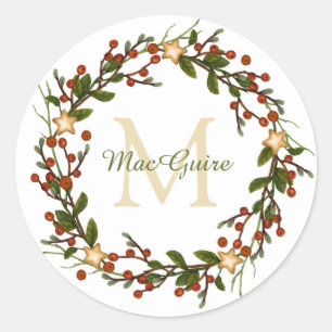 Elegante Weihnachtsfeier Monogram Urklassische Kla Runder Aufkleber