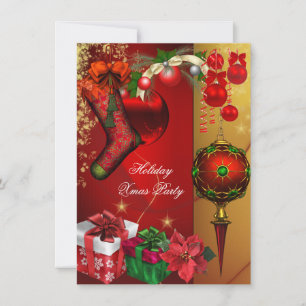 Elegante Weihnachtsfeier Rot Gold Geschenke Kugeln Einladung