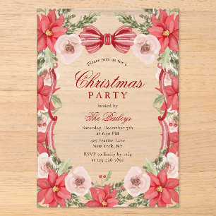 Elegante Weihnachtsfeier Rot Rosa Florales Band Acryleinladungen