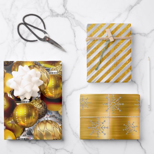 Elegante Weihnachtsfeiertage in Silbergold W Geschenkpapier Set (Vorderseite)