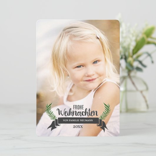 Elegante Weihnachtsfotokarten Feiertagskarte (Stehend Vorderseite)