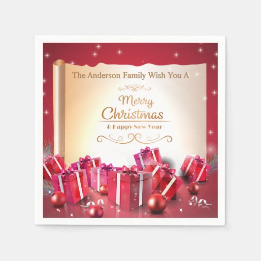 Elegante Weihnachtsgeschenkboxen Rot Silber Feste Serviette (Vorderseite)
