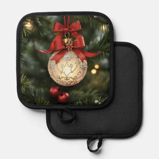 Elegante Weihnachtsgeschichtssammlung mit Red Bow Topflappen (Vorderseite/Rückseite)