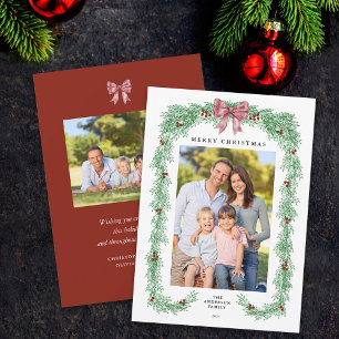 Elegante Weihnachtsgirlande mit Schleife 2 Fotos Feiertagskarte