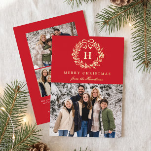 Elegante Weihnachtsgirlande Monogramm Rot 4 Fotos Folien Feiertagskarte