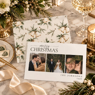 Elegante Weihnachtsglocken-Foto für Frischvermählt Feiertagskarte