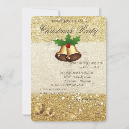 Elegante Weihnachtsglocken, Glitterie, Corporate P Einladung (Vorderseite)