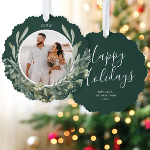 Elegante Weihnachtsgrün Botanisches Foto Ornament Karte