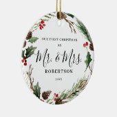 Elegante Weihnachtsgrün Mr. & Mrs. Keramik Ornament (Rechts)