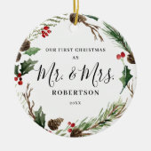 Elegante Weihnachtsgrün Mr. & Mrs. Keramik Ornament (Vorne)