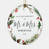 Elegante Weihnachtsgrün Mr. & Mrs. Keramik Ornament (Links)