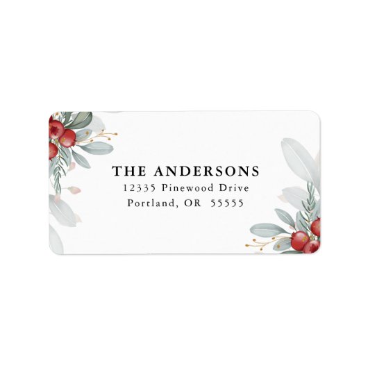 Elegante Weihnachtsgrün und Berries kehren zurück Adressaufkleber (Vorne)