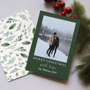 Elegante Weihnachtsgrünholz-Karte für Paare und Fa Einladung