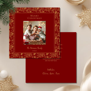 Elegante Weihnachtsgrüße in Rot mit falschem Gold Feiertagskarte
