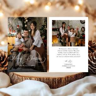 Elegante Weihnachtsgrüße in weißer Schrift als Fot Feiertagskarte