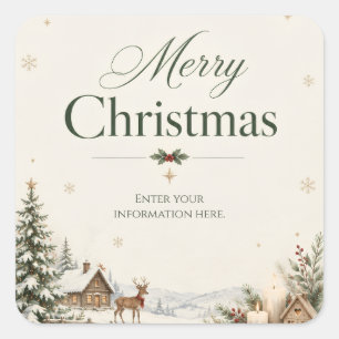 Elegante Weihnachtsgrüße, klassisches Kobalt-Desig Quadratischer Aufkleber