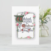 Elegante Weihnachtsgrüße mit rosa Rosen Feiertagskarte (Stehend Vorderseite)