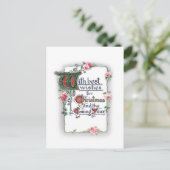 Elegante Weihnachtsgrüße mit rosa Rosen Postkarte (Stehend Vorderseite)