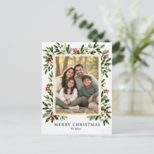 Elegante Weihnachtsgrußkarte mit Stechpalmen-Rand Feiertagspostkarte