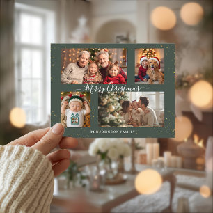 Elegante Weihnachtskarte für 4 Fotos Feiertagspostkarte