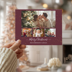 Elegante Weihnachtskarte für 4 Fotos Feiertagspostkarte