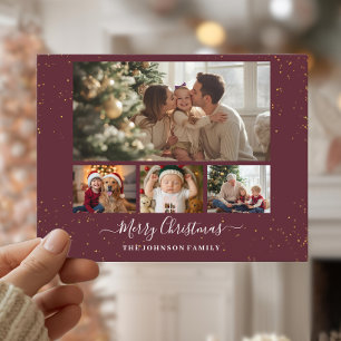 Elegante Weihnachtskarte für 4 Fotos Feiertagspostkarte