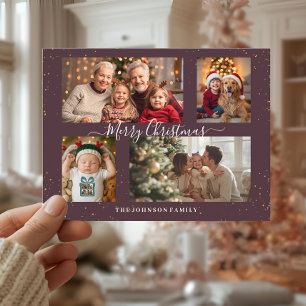 Elegante Weihnachtskarte für 4 Fotos Feiertagspostkarte
