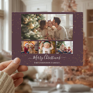 Elegante Weihnachtskarte für 4 Fotos Feiertagspostkarte