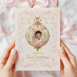 Elegante Weihnachtskarte für Baby Mädchen zum erst Einladung