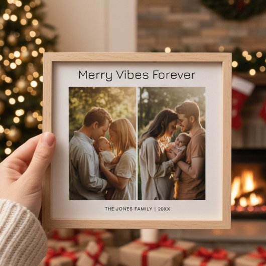 Elegante Weihnachtskarte für Familien, Merry Vibes Feiertagskarte