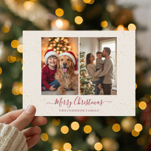 Elegante Weihnachtskarte mit 2 Fotos Marble Feiertagspostkarte