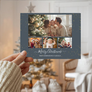 Elegante Weihnachtskarte mit 4 Fotos Feiertagspostkarte