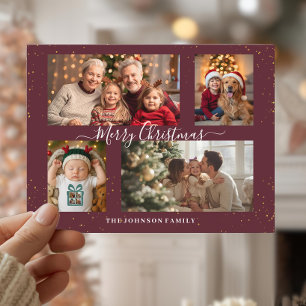 Elegante Weihnachtskarte mit 4 Fotos Feiertagspostkarte