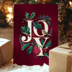Elegante Weihnachtskarte mit Holunder-Vogel-Typogr Feiertagskarte